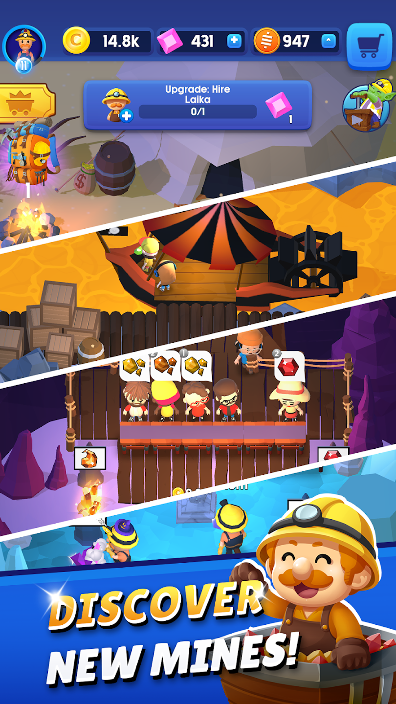 Several mine environments shown in a stacked gameplay montage.