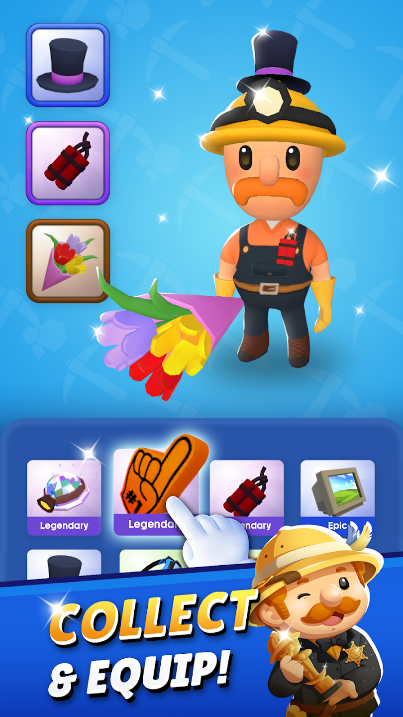 Character equipment screen with collectible cosmetic and item cards.