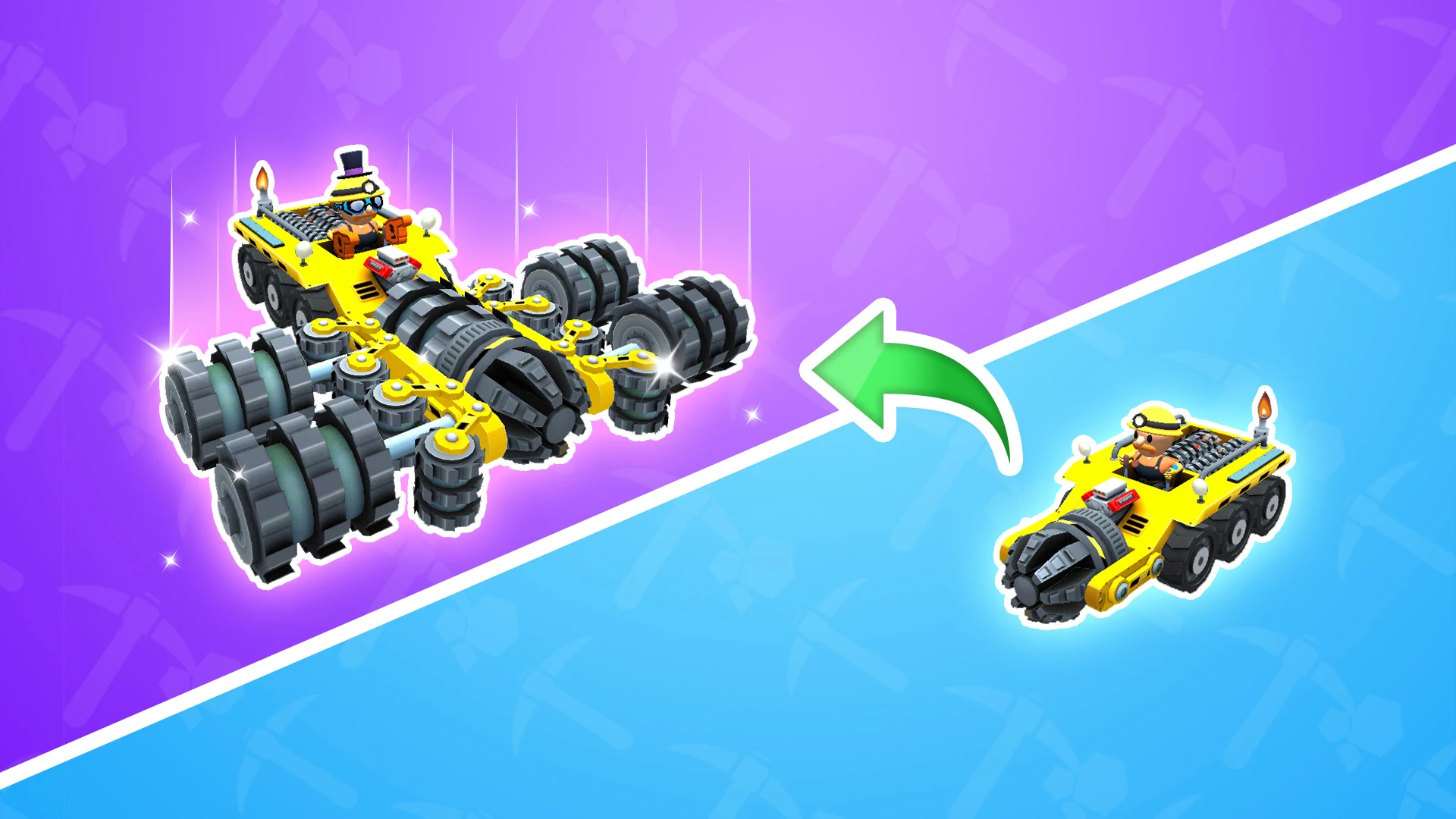 Mining machine upgrade comparison with a larger and smaller drill vehicle.